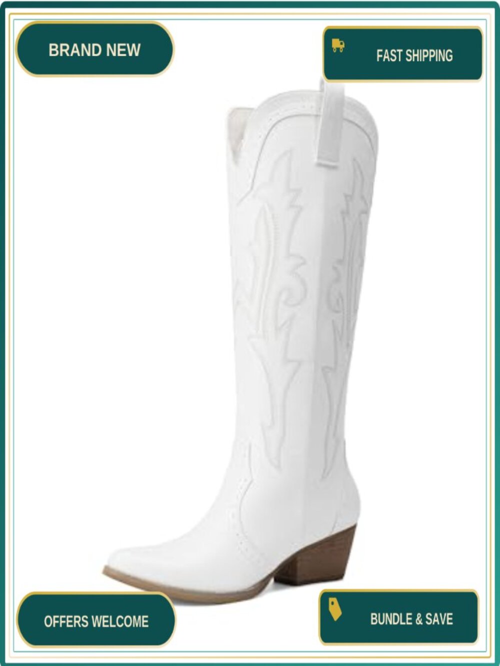 Embroidered Western Knee-High Cowboy Boots Faux Leather